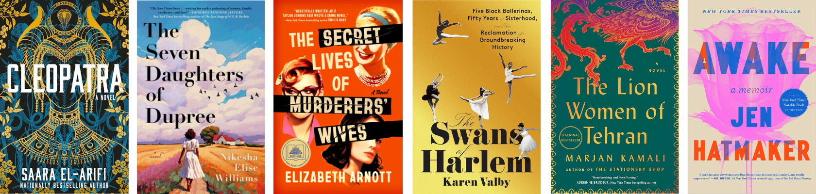 Six book covers of women's stories