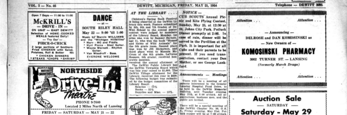 Clipping of a DeWitt newspaper that mentions the library