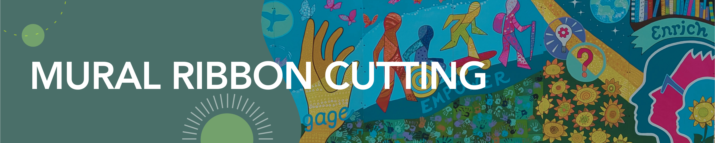 Graphic advertising a ribbon cutting event for the library's new mural