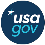 blue circle with small white star and text that reads: usa gov
