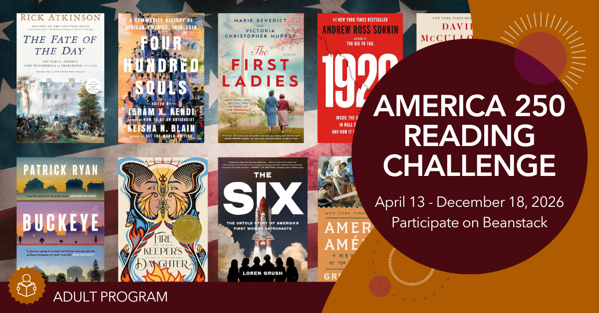 Book covers against a U.S. flag background