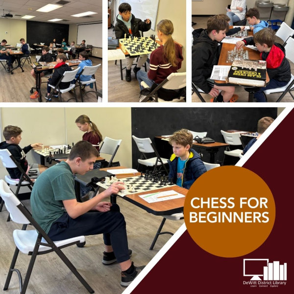 4 picture collage of teens and youth playing chess