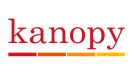 Red lowercase text reading 'kanopy' and four color bars fading from red to yellow left to right.