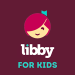 Libby For Kids database logo with a maroon background, white and teal text, and a graphic of smiling face of a child.