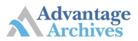 Advantage Archives logo in blue and grey colors includes name text and abstract icon