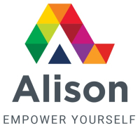 logo icon of a line of rainbow colored triangles that create an abstract letter A. Text that reads: Alison, empower yourself