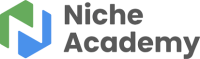 logo icon of a green and blue hexagon shape with a white letter N that divides the shape in two.  Text next to the icon reads: Niche Academy