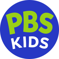 blue circle with green and white text that reads: PBS kids