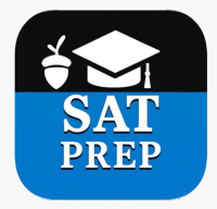 a square app icon with a graduate cap and an acorn icon inside, text reads SAT prep