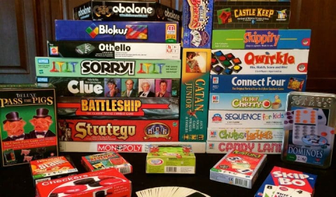 stacks of board games