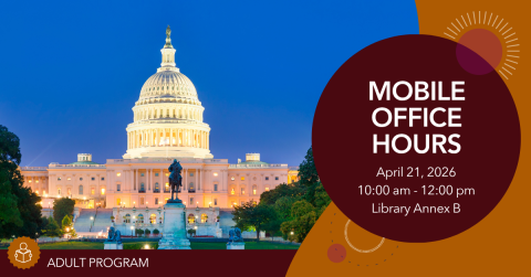 Event graphic for Mobile Office Hours for Congressman Tom Barrett on 4/21/2026 from 10am to 12pm